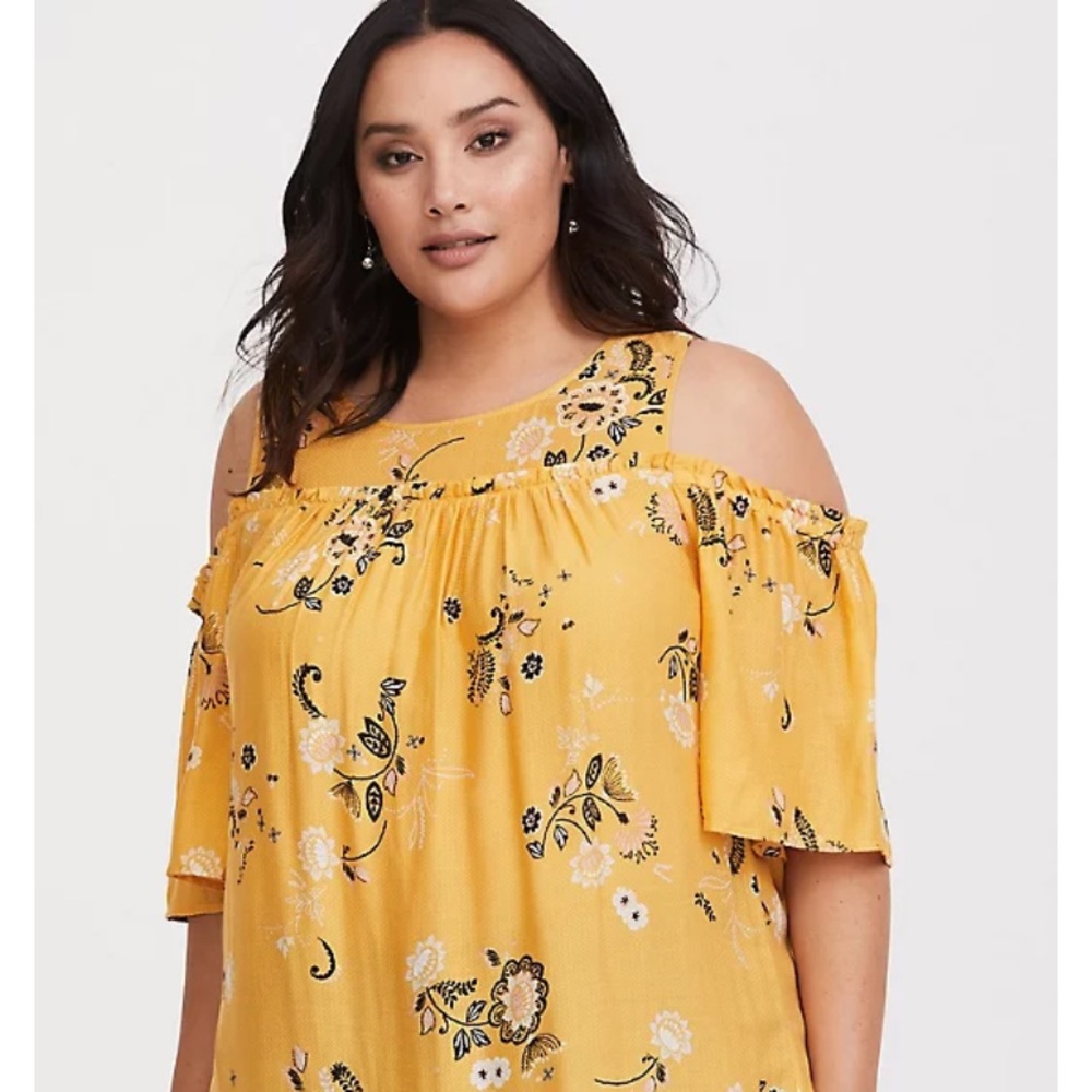 Torrid Paisley Yellow Cold Shoulder Blouse